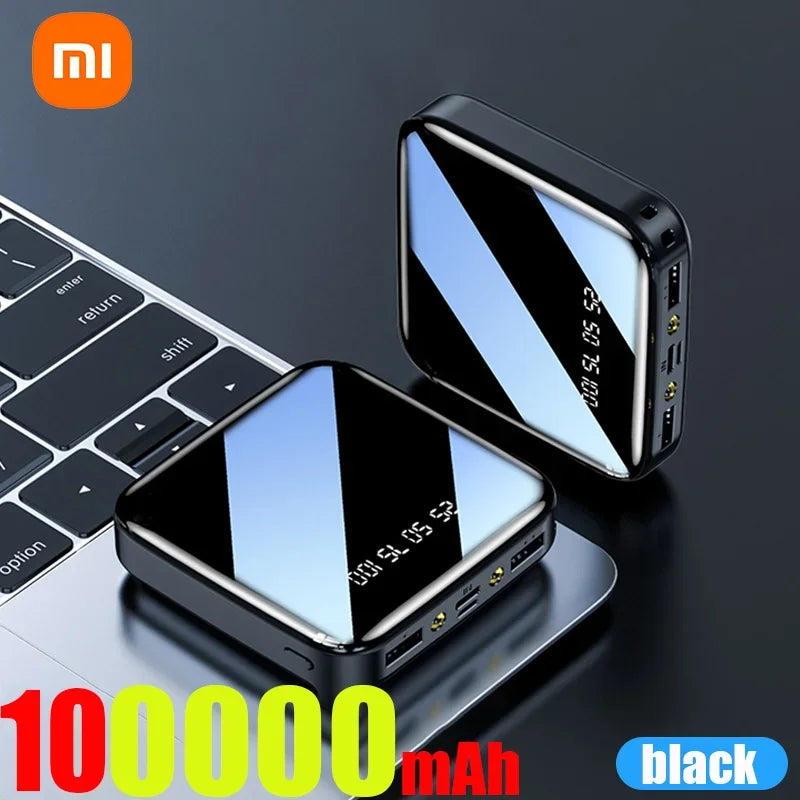 ξAO 200000 mAh Mini Power Bank – Tragbares Ladegerät mit LED-Digitalanzeige, Spiegel-Design, Schnellladung für iPhone, Xiaomi, Huawei