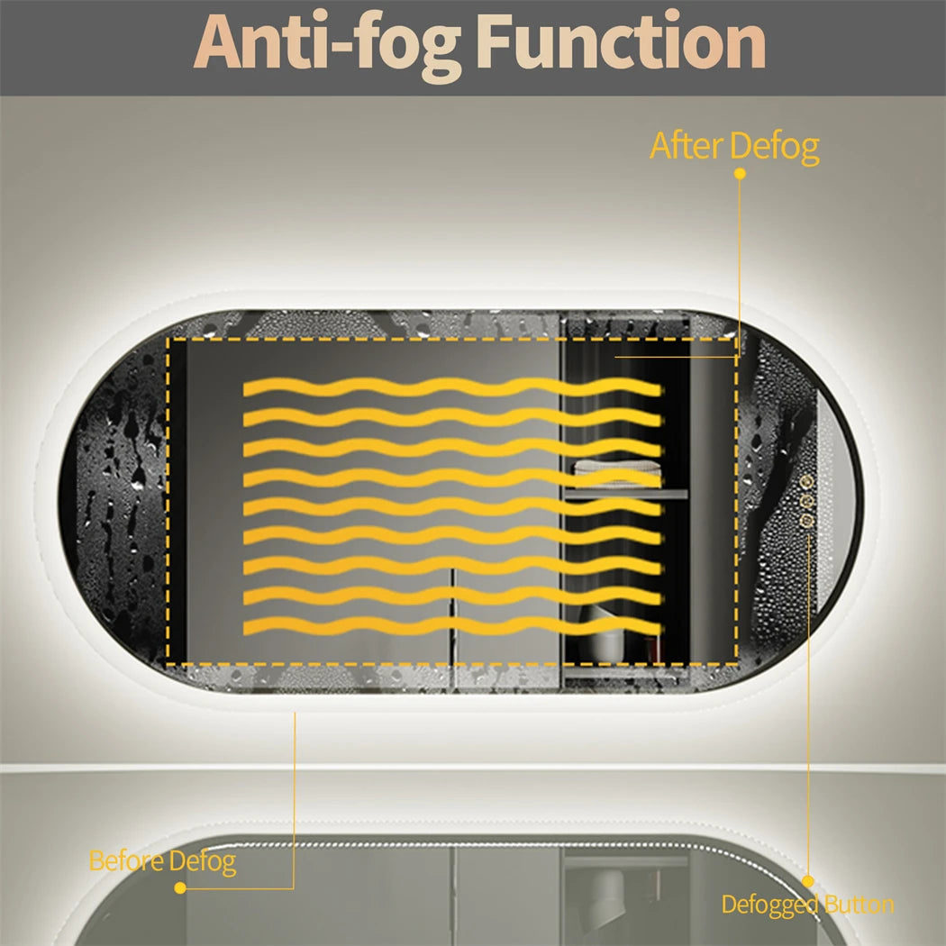 Ovaler LED-Badezimmerspiegel, 500 x 1000 mm, Wand-Kosmetikspiegel mit Antibeschlag, 3 Farben, dimmbare Beleuchtung, Smart Switch-Speicherfunktion