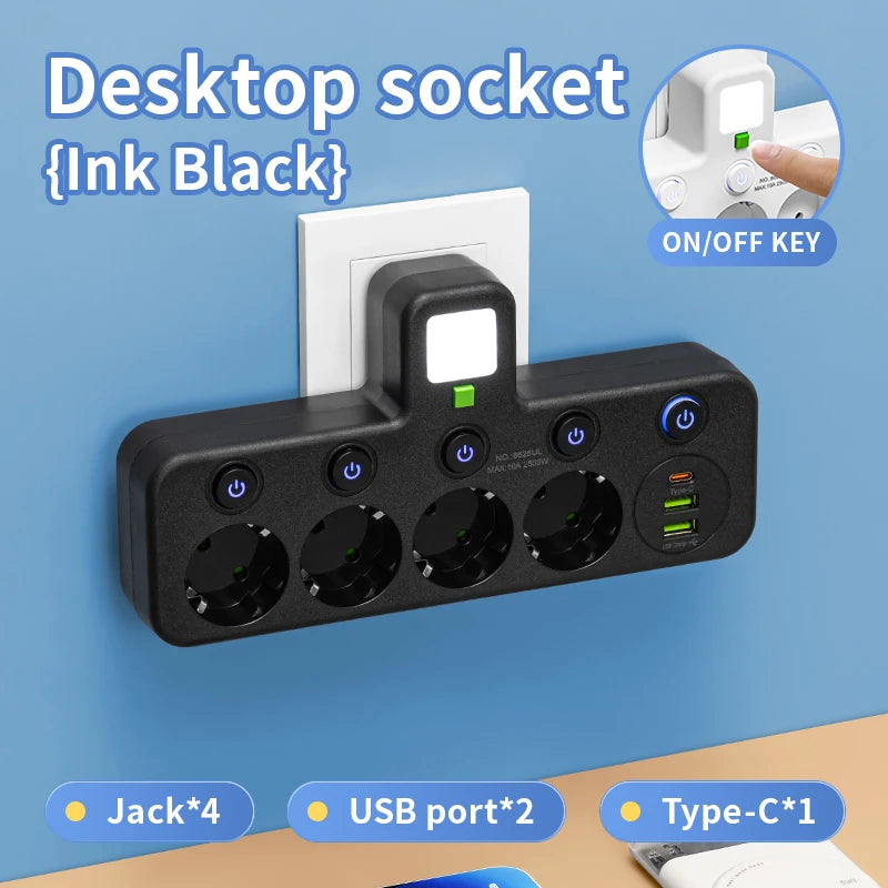 EU-Stecker, Steckdose, 5 Steckdosen, Steckdose, kein Verlängerungskabel, mit oder ohne ihn, USB-Typ-C-Anschlüsse, zwei Spezifikationen