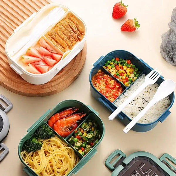 1200ml 2-lagige Bento-Brotdose mit Löffel gabel, tragbare auslaufsichere Büro camping für Kinder mit hoher Kapazität