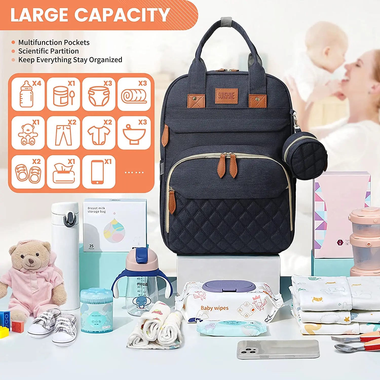 3-in-1-Wickeltasche-Rucksack, faltbares Babybett, wasserdichte Reisetasche mit USB-Aufladung, Wickeltasche-Rucksack mit Wickelbett, 3 Arten - FUXL-Shopify