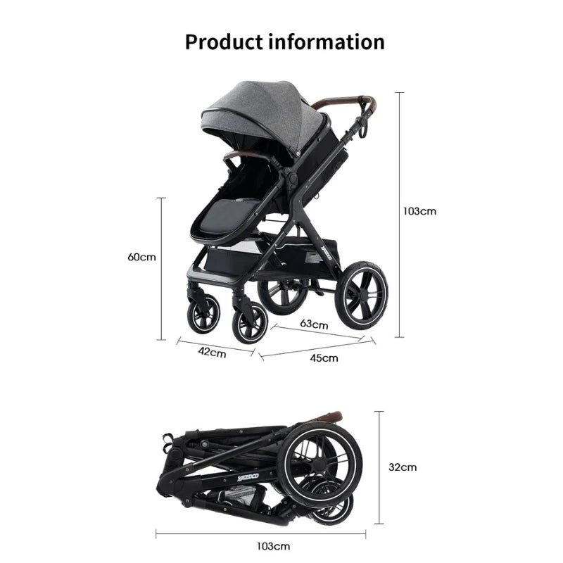 Poussette Luxueuse 3' und 1 Pour Nouveau-Ne,pade de Journey und Pliable, Cadre Aluminium, Landau, Capote Rabattable