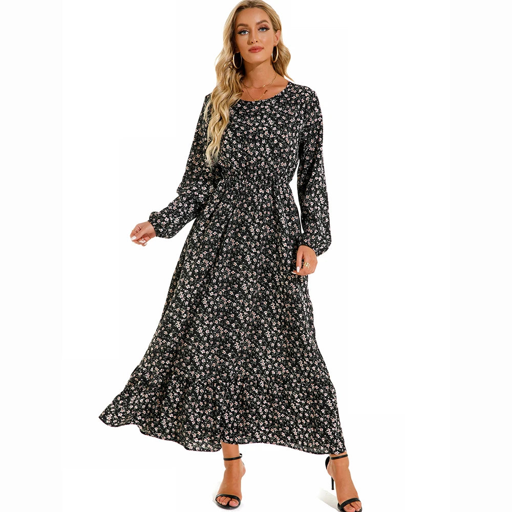 FUXL Bohemian Maxi Kleid – Langarm Chiffon Blumenkleid (Mid-Calf, Lockere Passform) - FUXL-Shopify