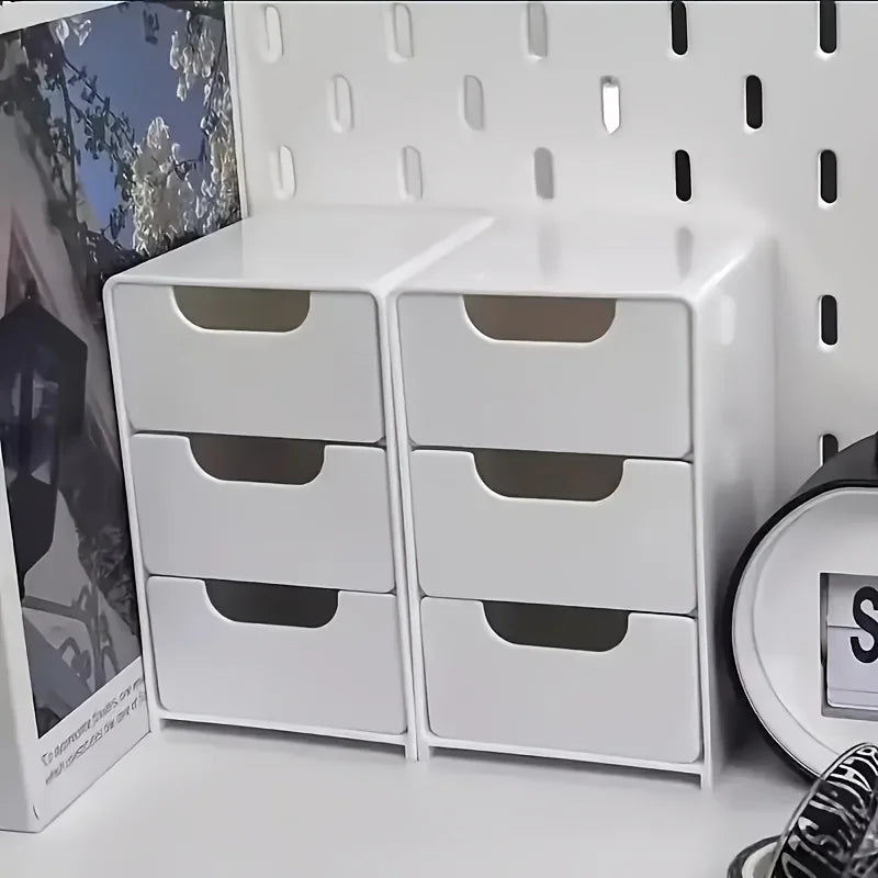 Schicker 3-stöckiger Schreibtisch-Organizer mit Schubladen – ideal für die Aufbewahrung von Bürobedarf, Schmuck und Kosmetika – tragbare Trennbox