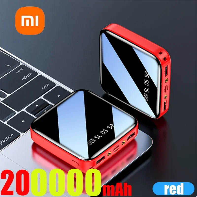 ξAO 200000 mAh Mini Power Bank – Tragbares Ladegerät mit LED-Digitalanzeige, Spiegel-Design, Schnellladung für iPhone, Xiaomi, Huawei