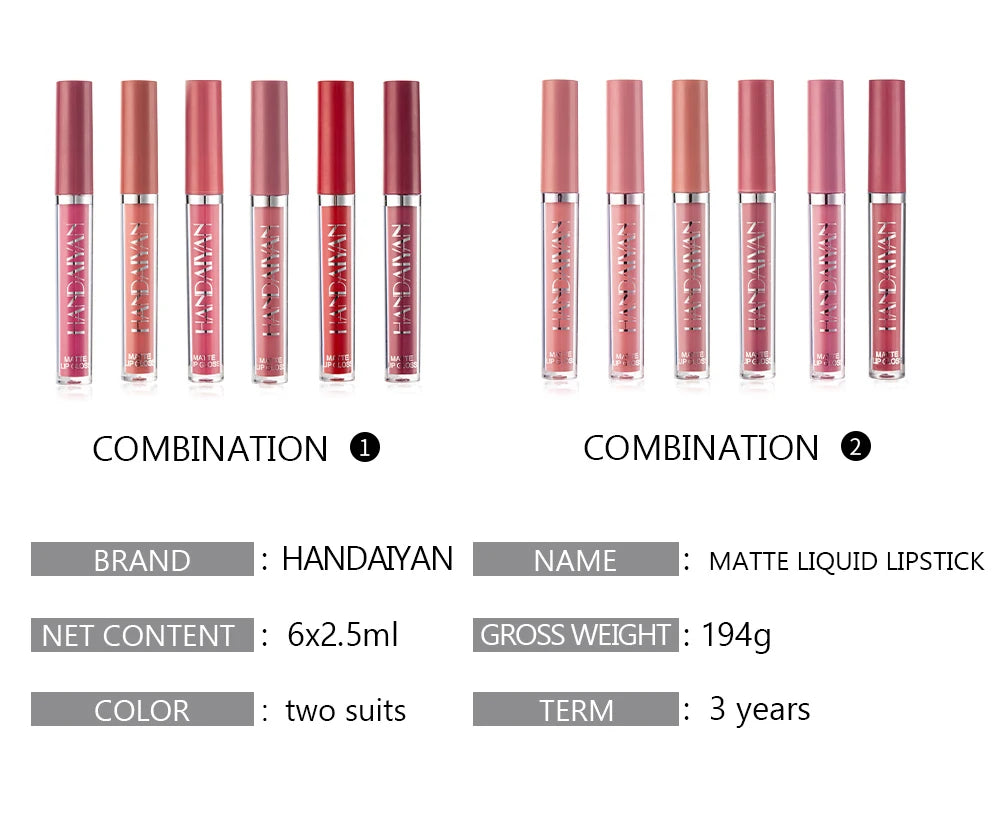 HANDAIYAN 6er Set Flüssig-Lippenstift – Langanhaltender Matt Lipgloss, Nicht Abfärbend – Geschenkbox