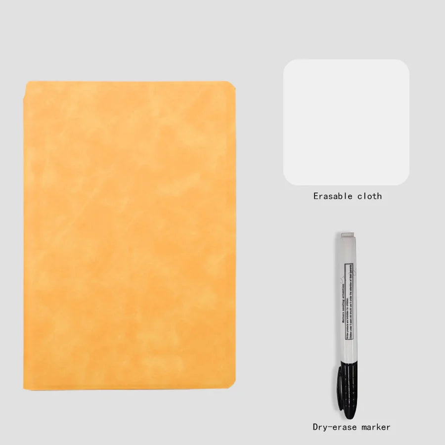 A5 wiederverwendbares Whiteboard-Notizbuch-Set mit Whiteboard-Stift, Löschtuch, Leder, Notizblock, Wochenplaner, tragbar, stilvoll, Büro