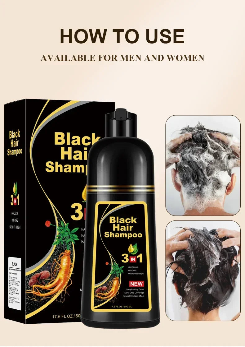 Haarfärbe-Shampoo Grau zu Schwarz - Natürliche Coloration 100ml/500ml