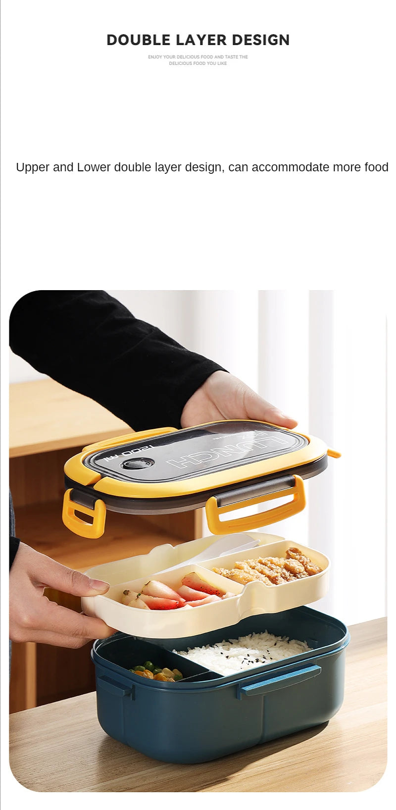 1200ml 2-lagige Bento-Brotdose mit Löffel gabel, tragbare auslaufsichere Büro camping für Kinder mit hoher Kapazität