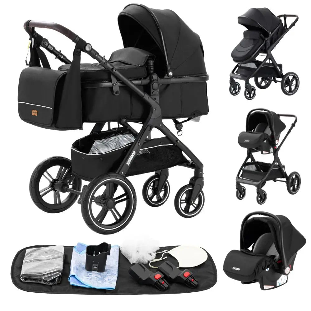 Poussette Luxueuse 3' und 1 Pour Nouveau-Ne,pade de Journey und Pliable, Cadre Aluminium, Landau, Capote Rabattable