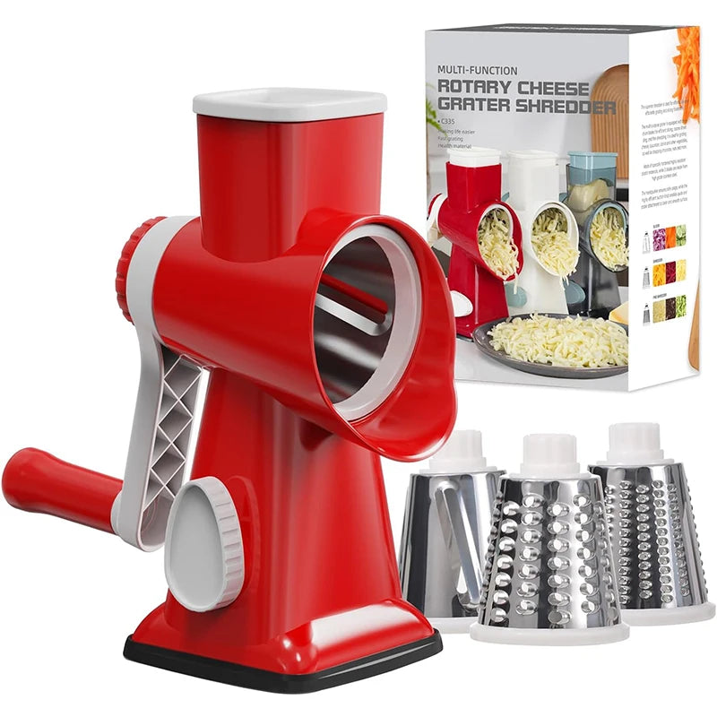 FUXL 3-in-1-Käsereibe, vielseitiger manueller Gemüseschneider, Erdnussmühle, Käse- und Gemüsezerkleinerer, transparent, JT242 - FUXL-Shopify