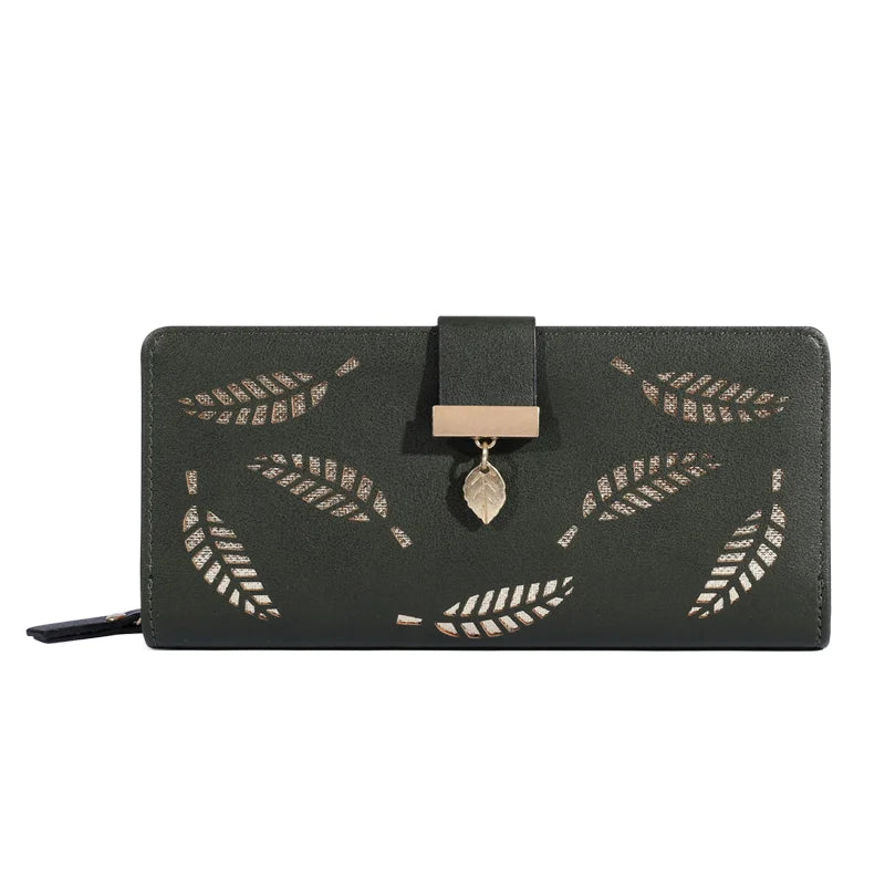 Frauen Brieftasche PU Leder Geldbörse Weibliche Lange Brieftasche Gold Hohl Blätter Beutel Handtasche Für Frauen Geldbörse Karte Halter Kupplung