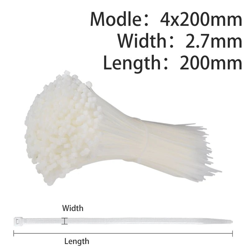 500/200/100 Stück Nylon-Kabelbinder – Selbstsichernd, 1,9/2,7 mm – Verstellbare Befestigungsschlaufe für Heim, Büro & Garten