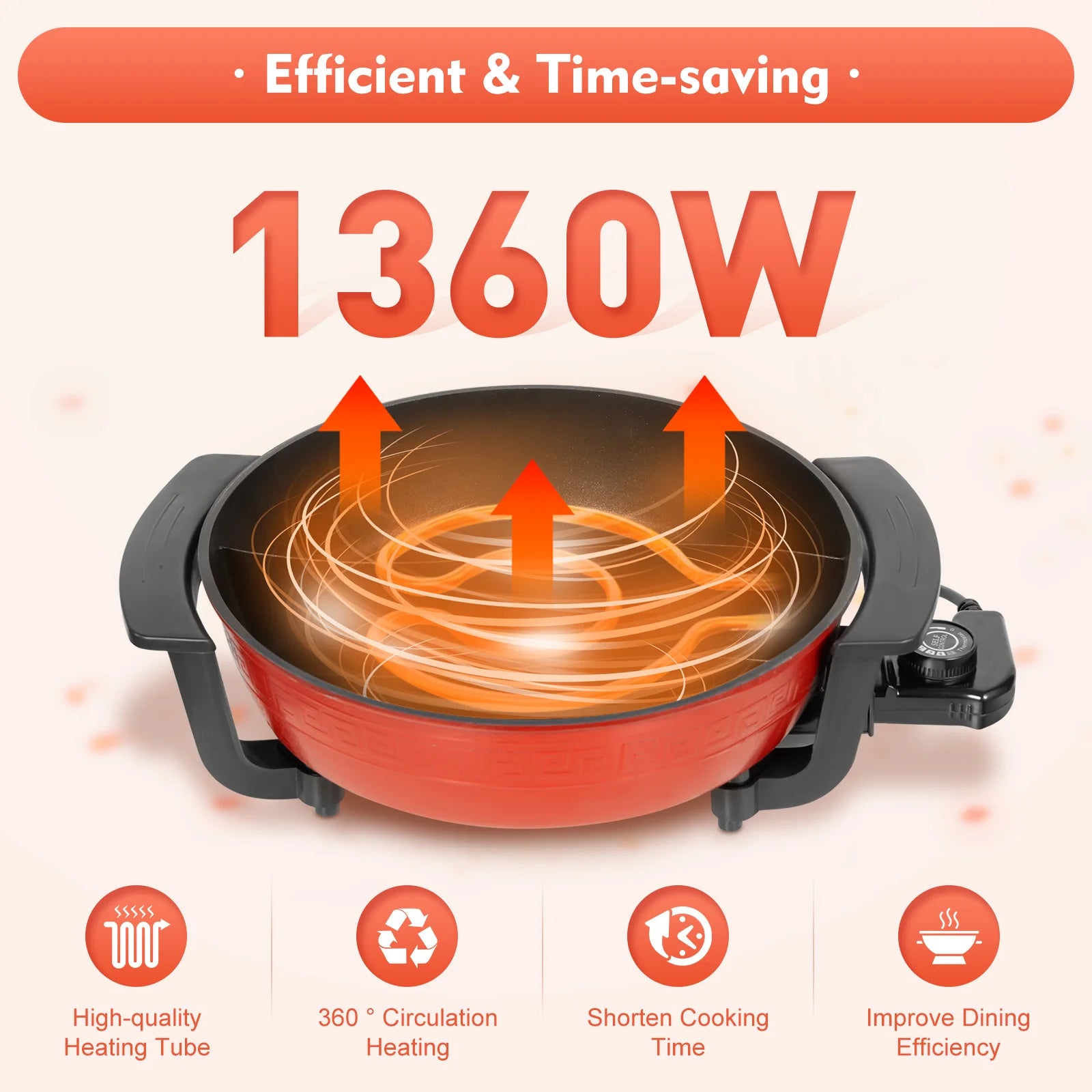 6L Haushalts-Hot Pot 1360 W 220 V elektrischer Kochtopf Bratpfanne Eintopftopf 2 Fächer Antihaft-Hotpot Temperatur einstellbar - FUXL-Shopify