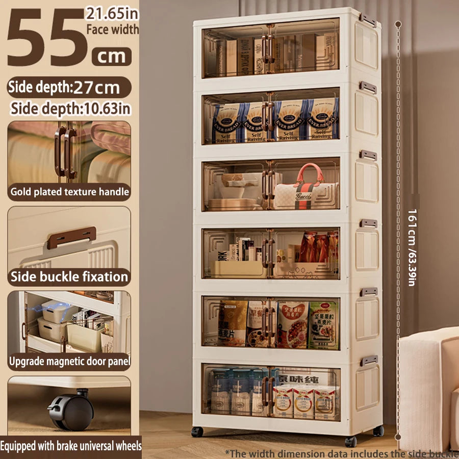 45/55/65 cm Länge, zusammenklappbarer Multifunktions-Aufbewahrungsschrank, Kleinigkeiten-Schrank, großes Fassungsvermögen, staubdichter Kleiderschrank