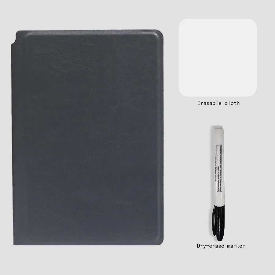 A5 wiederverwendbares Whiteboard-Notizbuch-Set mit Whiteboard-Stift, Löschtuch, Leder, Notizblock, Wochenplaner, tragbar, stilvoll, Büro