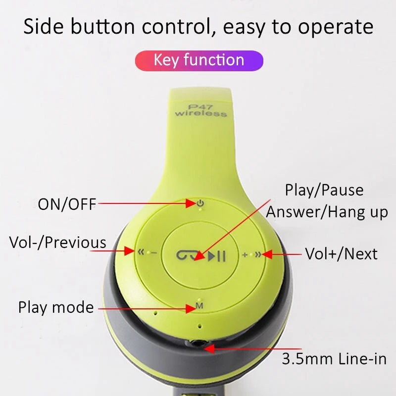 Stereo P47 Headset 5,0 Bluetooth Headset Falt serie Wireless Sportspiel Headset für iPhone Xiaomi