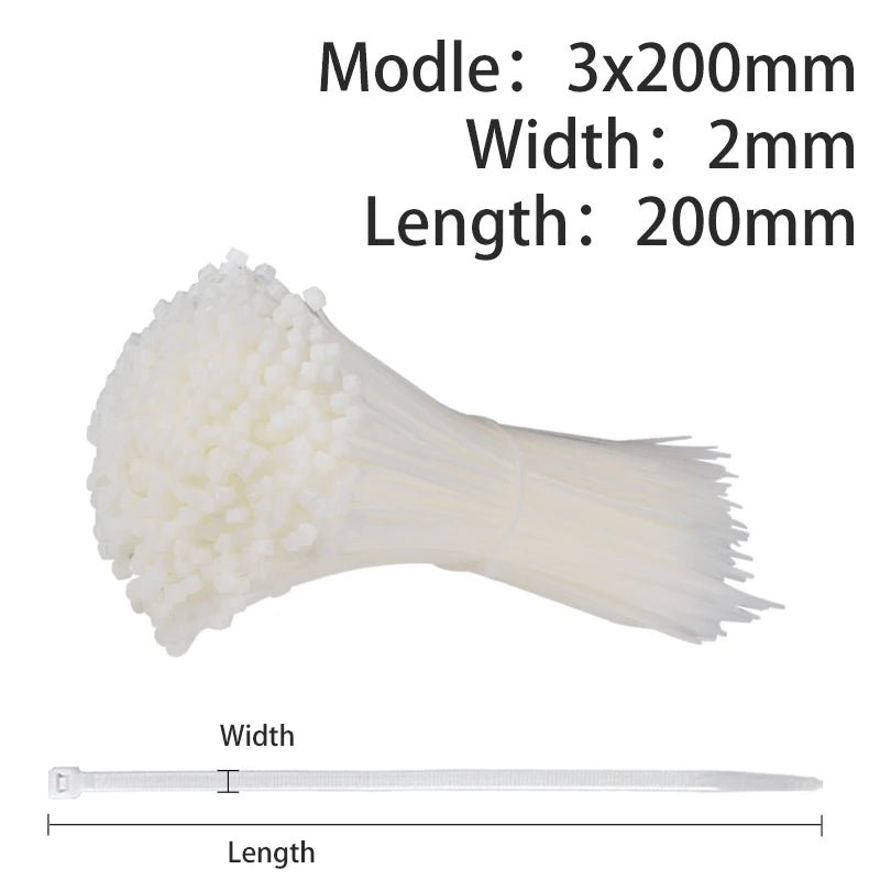 500/200/100 Stück Nylon-Kabelbinder – Selbstsichernd, 1,9/2,7 mm – Verstellbare Befestigungsschlaufe für Heim, Büro & Garten