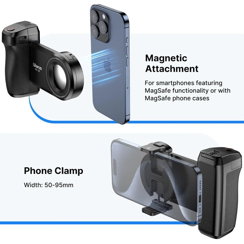 Ulanzi MA35 MagSafe Smartphone-Kamera-Auslösergriff, Bluetooth-Selfie-Griff als Kamera-Fotostabilisator, vertikaler horizontaler Aufnahme