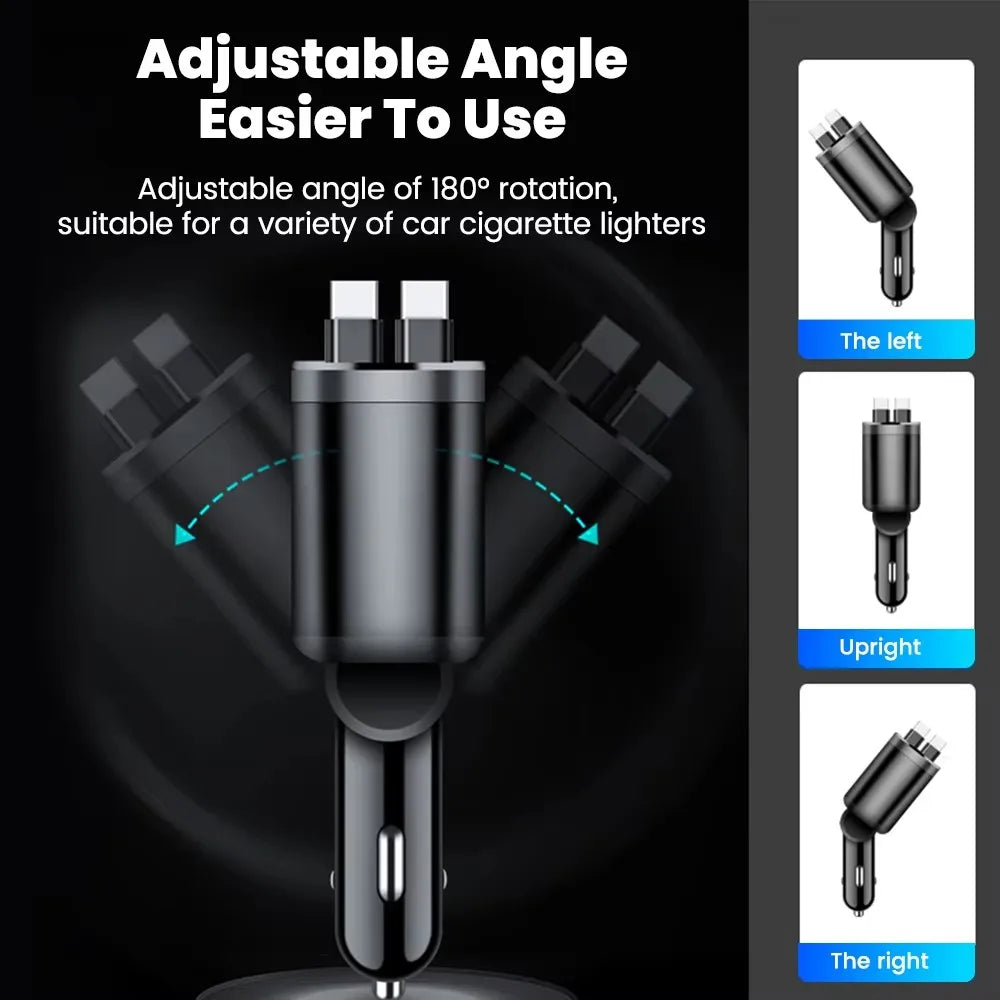 150 W Auto-Ladegerät-Adapter, 5-in-1, schnelles Laden, USB-Typ-C-Autoladegerät mit einziehbaren Typ-C-Kabeln für iPhone, Huawei, Samsung