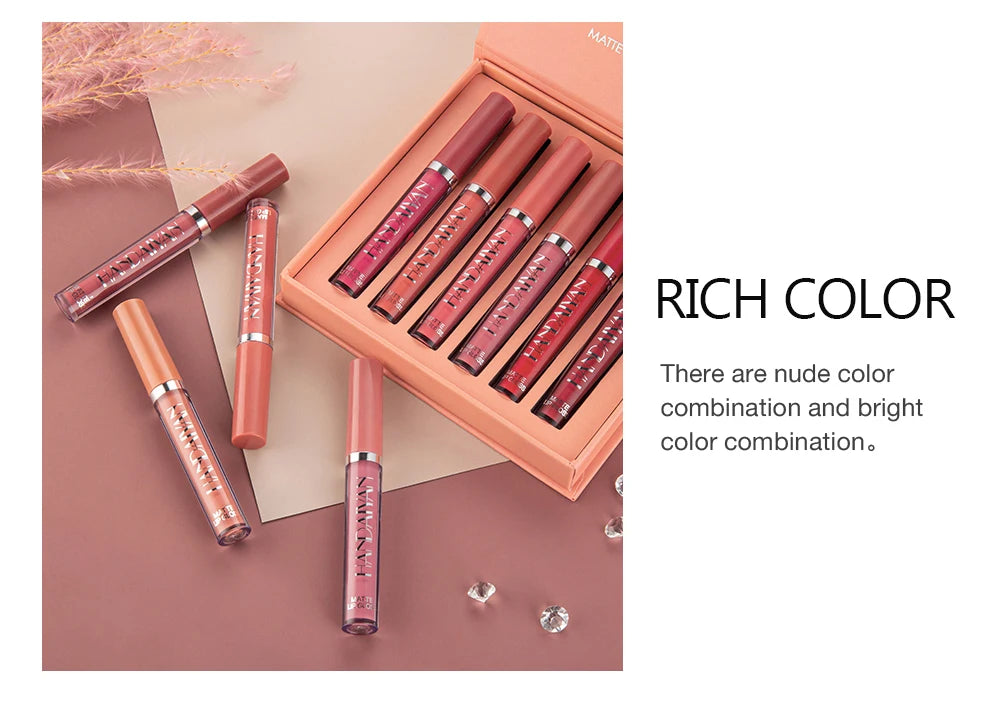 HANDAIYAN 6er Set Flüssig-Lippenstift – Langanhaltender Matt Lipgloss, Nicht Abfärbend – Geschenkbox