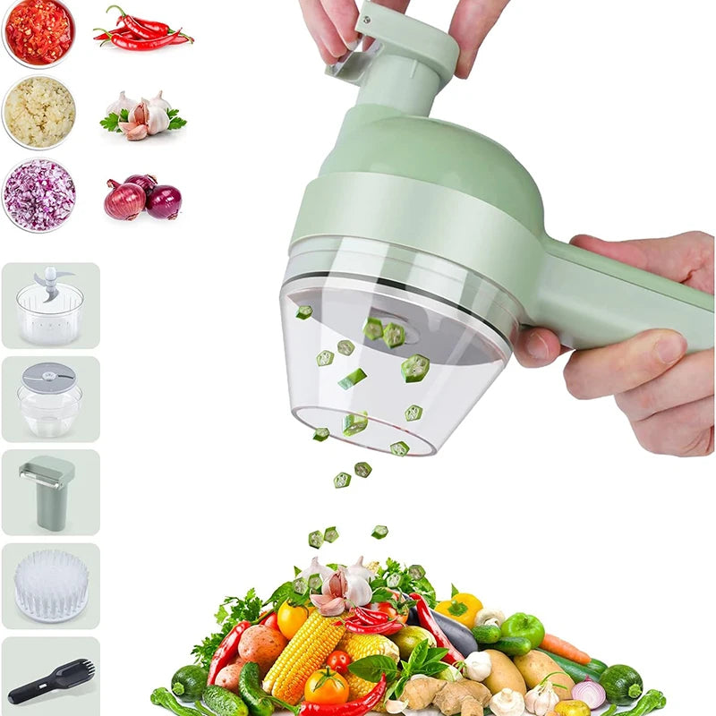 5-in-1-Set für elektrische Gemüseschneider, tragbar, wiederaufladbar, kabellose Küchenmaschine und Zerkleinerer für Paprika, Knoblauch und Fleisch - FUXL-Shopify