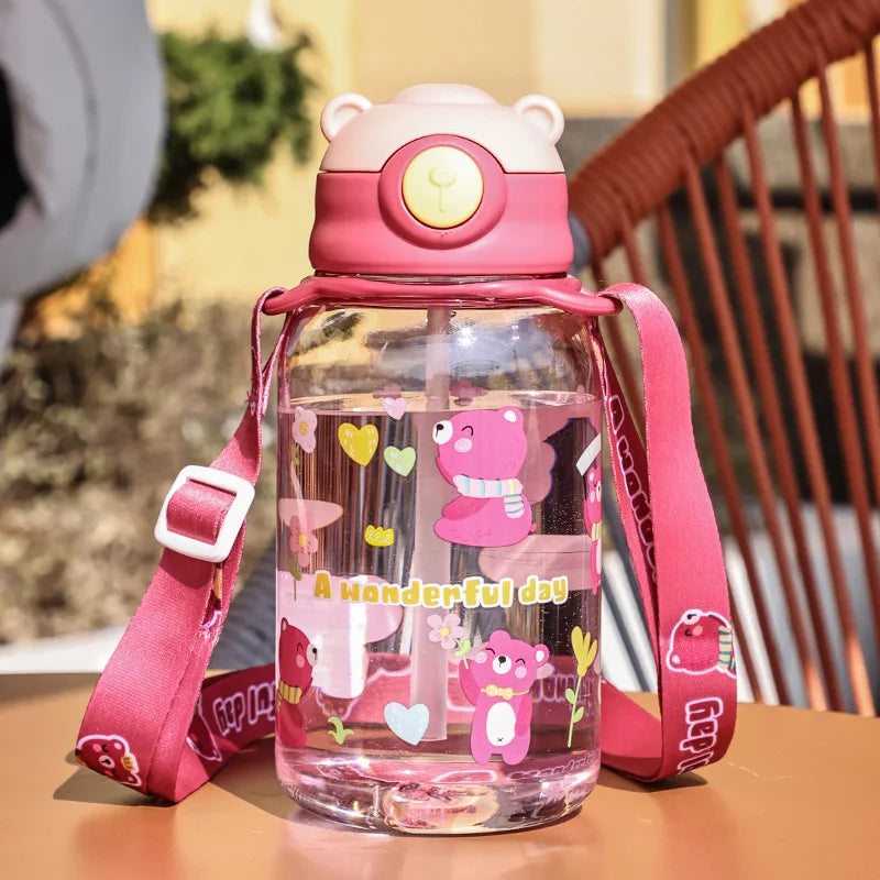 1PC Kinder Wasser Schnabeltasse Kinder Wasserflasche mit Strohhalm und Griff Tragbare Trinkflasche Tasse Kinder - FUXL-Shopify