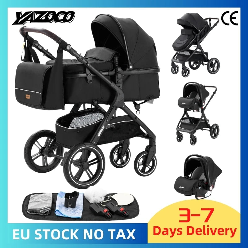 Poussette Luxueuse 3' und 1 Pour Nouveau-Ne,pade de Journey und Pliable, Cadre Aluminium, Landau, Capote Rabattable