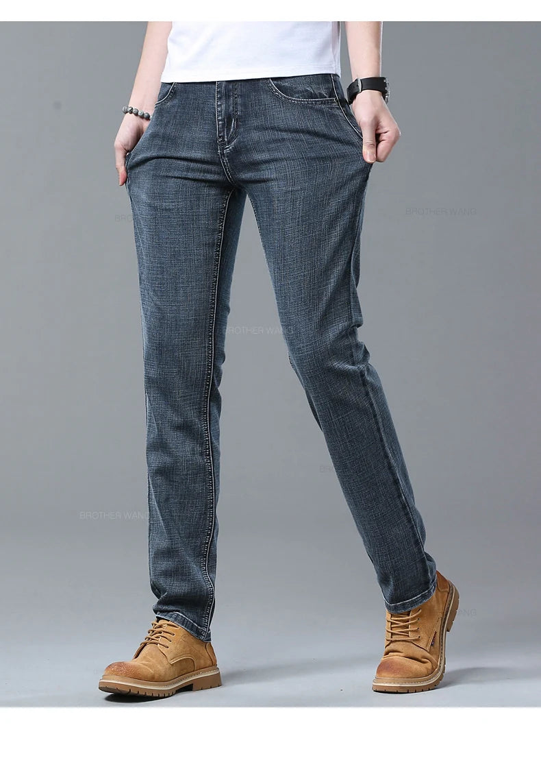 Frühlings-Herren-Jeans in Hellblau, schmal, stilvoll, lässig, Stretch-Stoff, Denim-Hose, klassische Hose, Rauchgrau - FUXL-Shopify