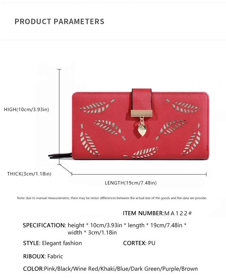 Frauen Brieftasche PU Leder Geldbörse Weibliche Lange Brieftasche Gold Hohl Blätter Beutel Handtasche Für Frauen Geldbörse Karte Halter Kupplung