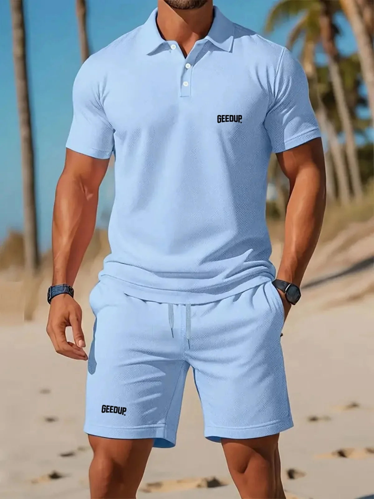 2024 männer Neue Sommer mesh revers kurzarm und Shorts Casual Set einfarbig lose strand sport atmungsaktive set