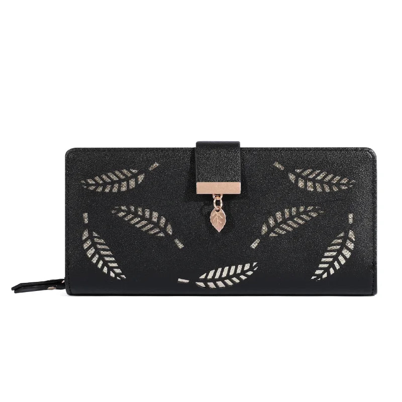 Frauen Brieftasche PU Leder Geldbörse Weibliche Lange Brieftasche Gold Hohl Blätter Beutel Handtasche Für Frauen Geldbörse Karte Halter Kupplung