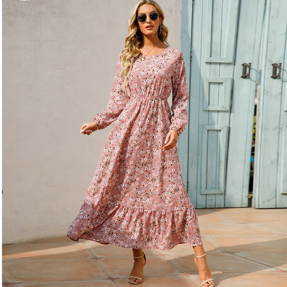 FUXL Bohemian Maxi Kleid – Langarm Chiffon Blumenkleid (Mid-Calf, Lockere Passform) - FUXL-Shopify