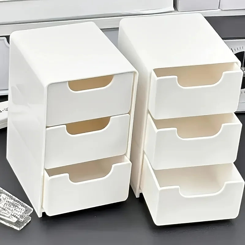 Schicker 3-stöckiger Schreibtisch-Organizer mit Schubladen – ideal für die Aufbewahrung von Bürobedarf, Schmuck und Kosmetika – tragbare Trennbox