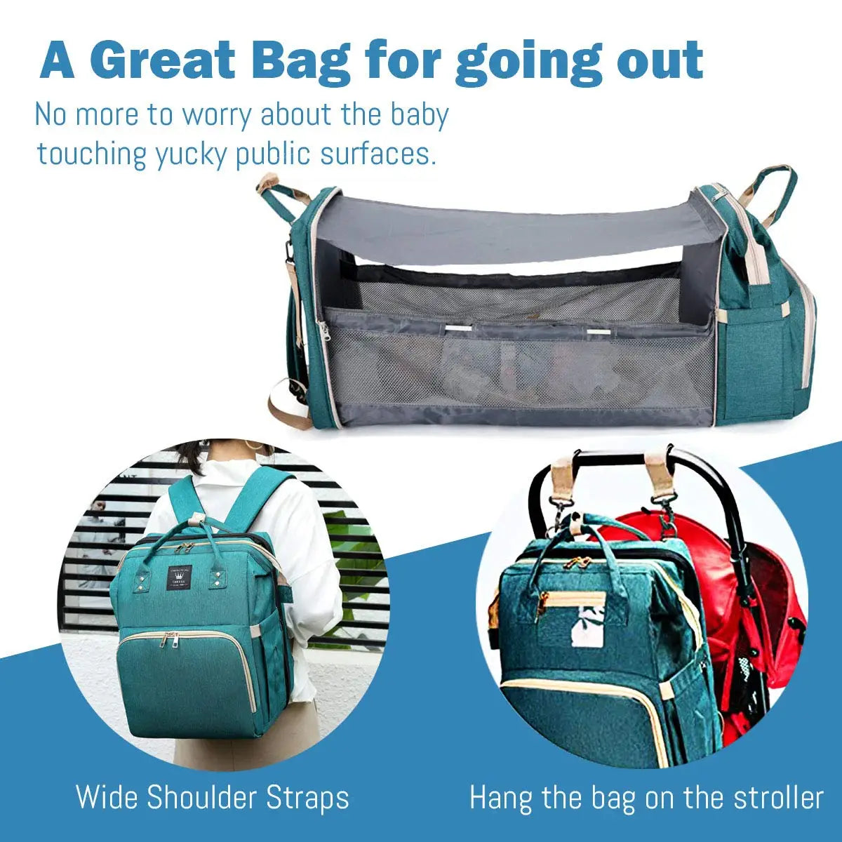 3-in-1-Wickeltasche-Rucksack, faltbares Babybett, wasserdichte Reisetasche mit USB-Aufladung, Wickeltasche-Rucksack mit Wickelbett, 3 Arten - FUXL-Shopify