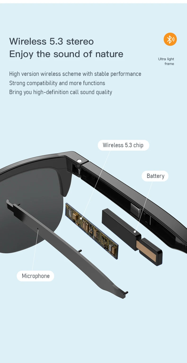 Intelligente Bluetooth-Brille auf Touch-Basis mit Knochenleitung für Outdoor-Sportanrufe, Sonnenbrillen, kabellose Business-Kopfhörer