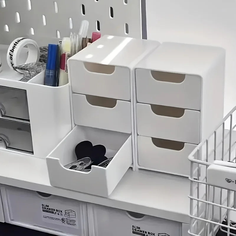 Schicker 3-stöckiger Schreibtisch-Organizer mit Schubladen – ideal für die Aufbewahrung von Bürobedarf, Schmuck und Kosmetika – tragbare Trennbox