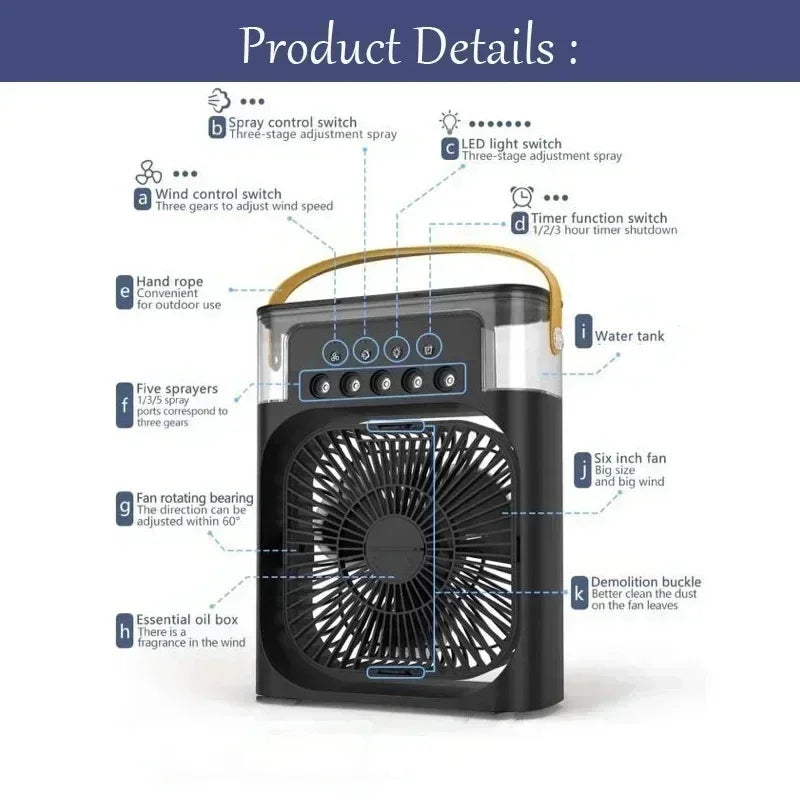 Neue 3-in-1-Ventilator, Klimaanlage, Haushalt, Mini-Luftkühler, LED-Nachtlicht, tragbarer Luftbefeuchter, Lufteinstellventilator, Büro- und Heimventilator