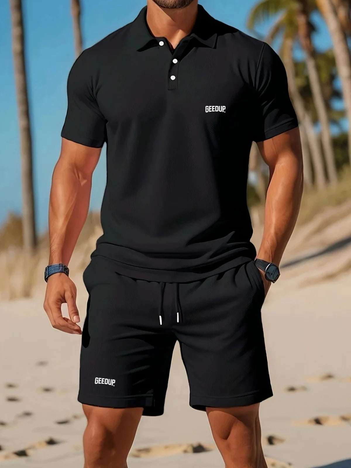2024 männer Neue Sommer mesh revers kurzarm und Shorts Casual Set einfarbig lose strand sport atmungsaktive set