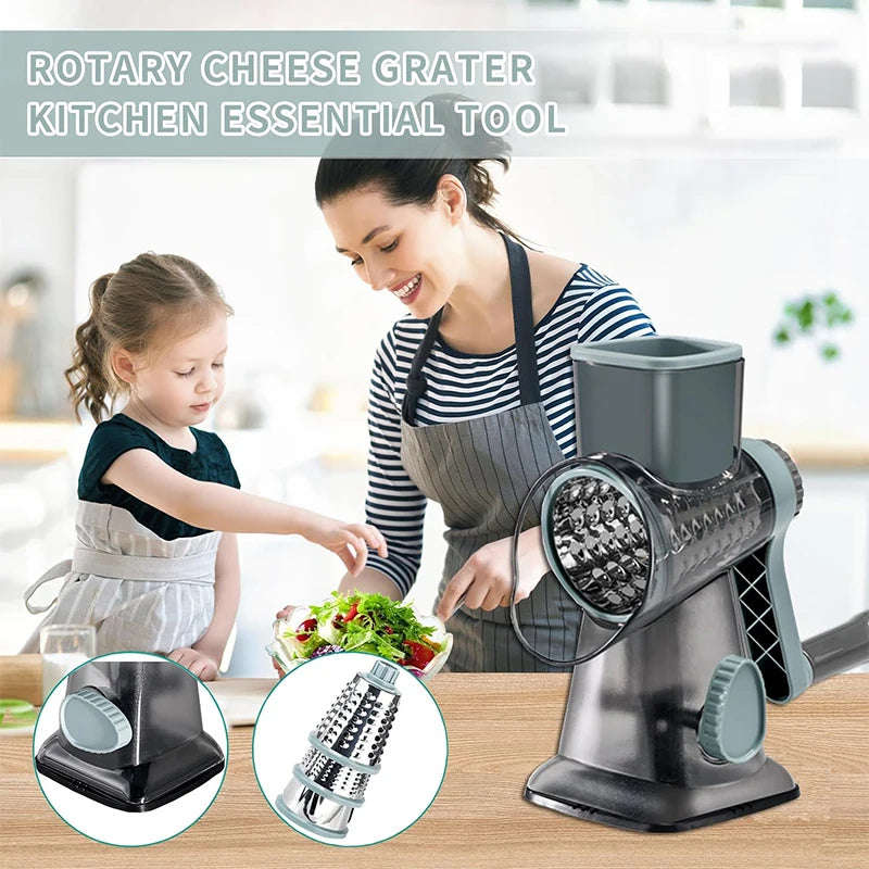 FUXL 3-in-1-Käsereibe, vielseitiger manueller Gemüseschneider, Erdnussmühle, Käse- und Gemüsezerkleinerer, transparent, JT242 - FUXL-Shopify
