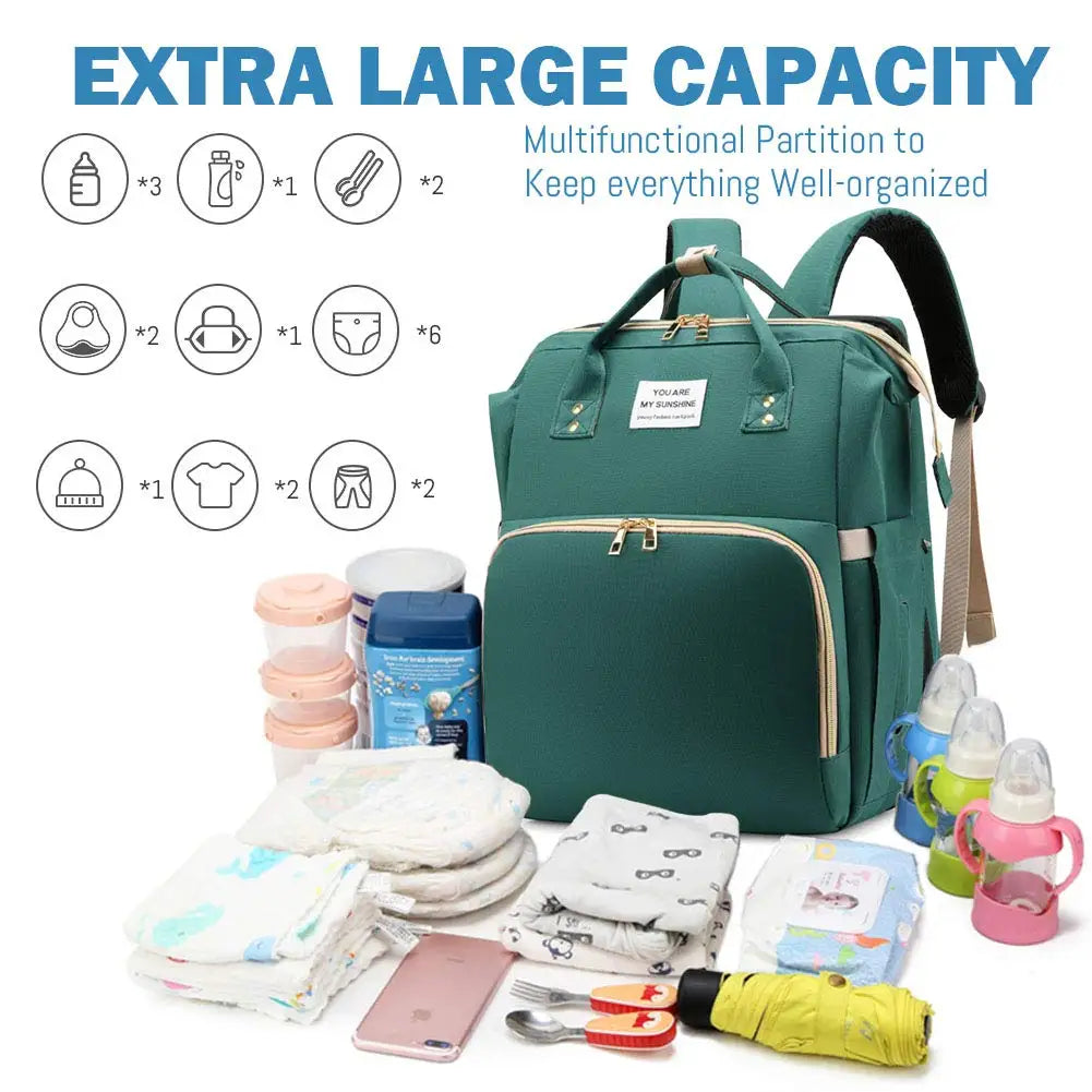 3-in-1-Wickeltasche-Rucksack, faltbares Babybett, wasserdichte Reisetasche mit USB-Aufladung, Wickeltasche-Rucksack mit Wickelbett, 3 Arten - FUXL-Shopify