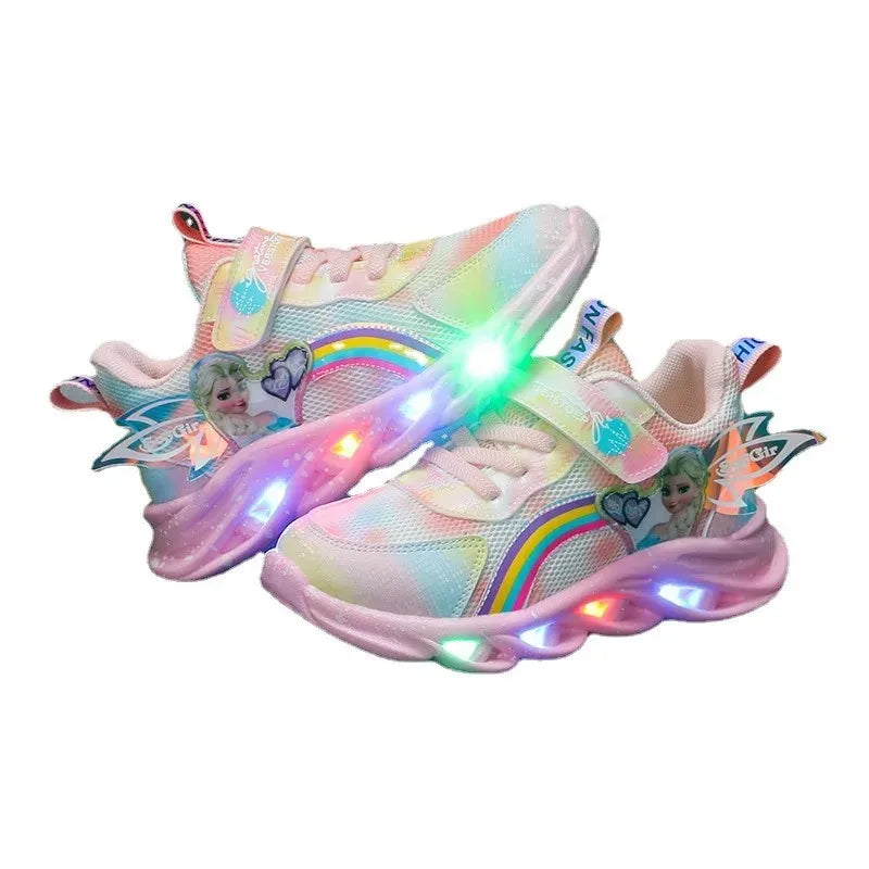 Disney Mädchen Freizeitschuhe Led Lichter Mesh Atmungsaktive Kinder Sport Prinzessin Elsa Rosa Lila Schuhe Turnschuhe Größe 22-35
