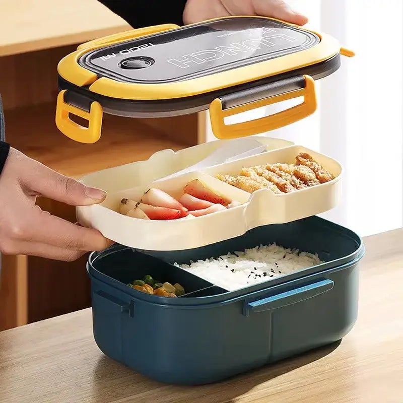 1200ml 2-lagige Bento-Brotdose mit Löffel gabel, tragbare auslaufsichere Büro camping für Kinder mit hoher Kapazität