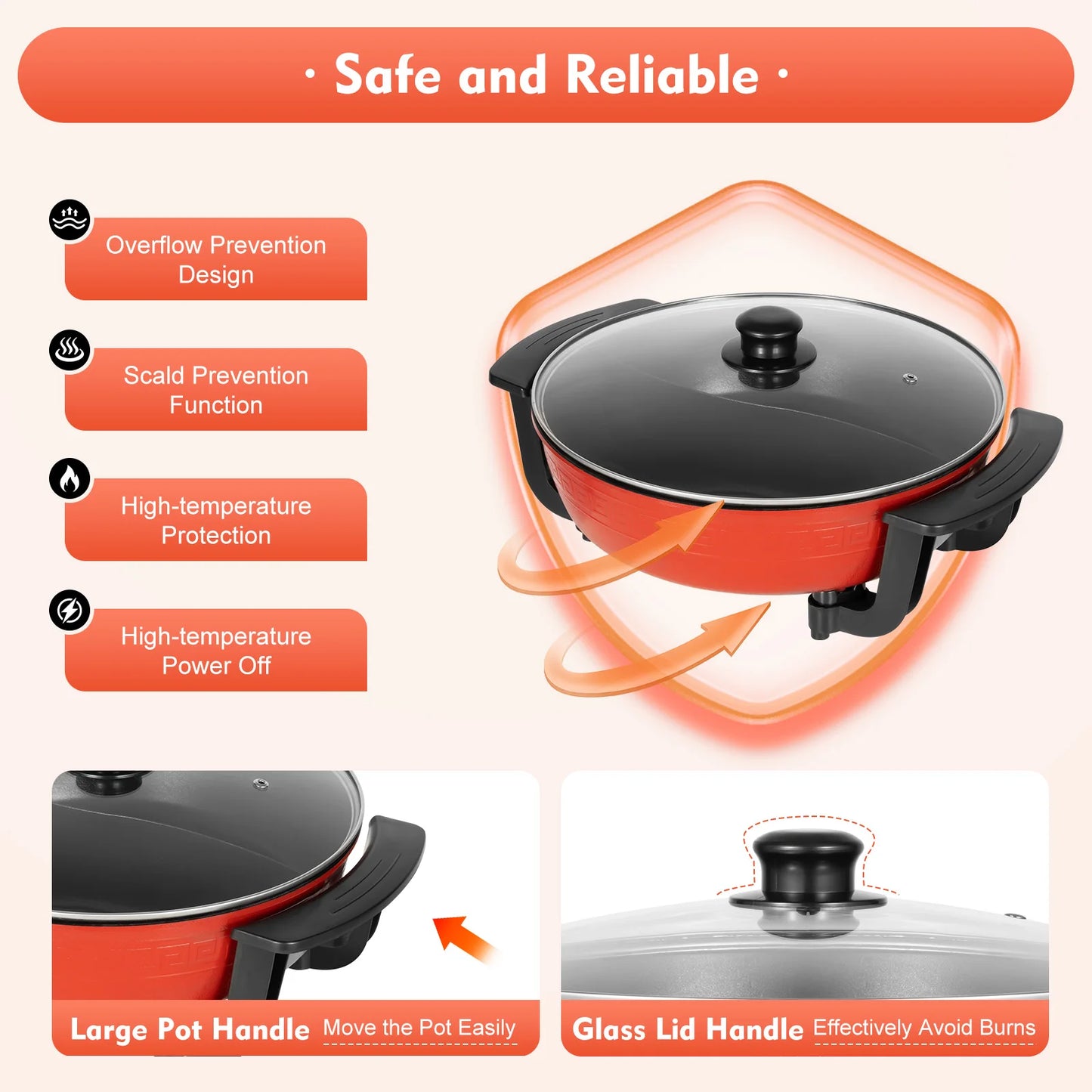 6L Haushalts-Hot Pot 1360 W 220 V elektrischer Kochtopf Bratpfanne Eintopftopf 2 Fächer Antihaft-Hotpot Temperatur einstellbar