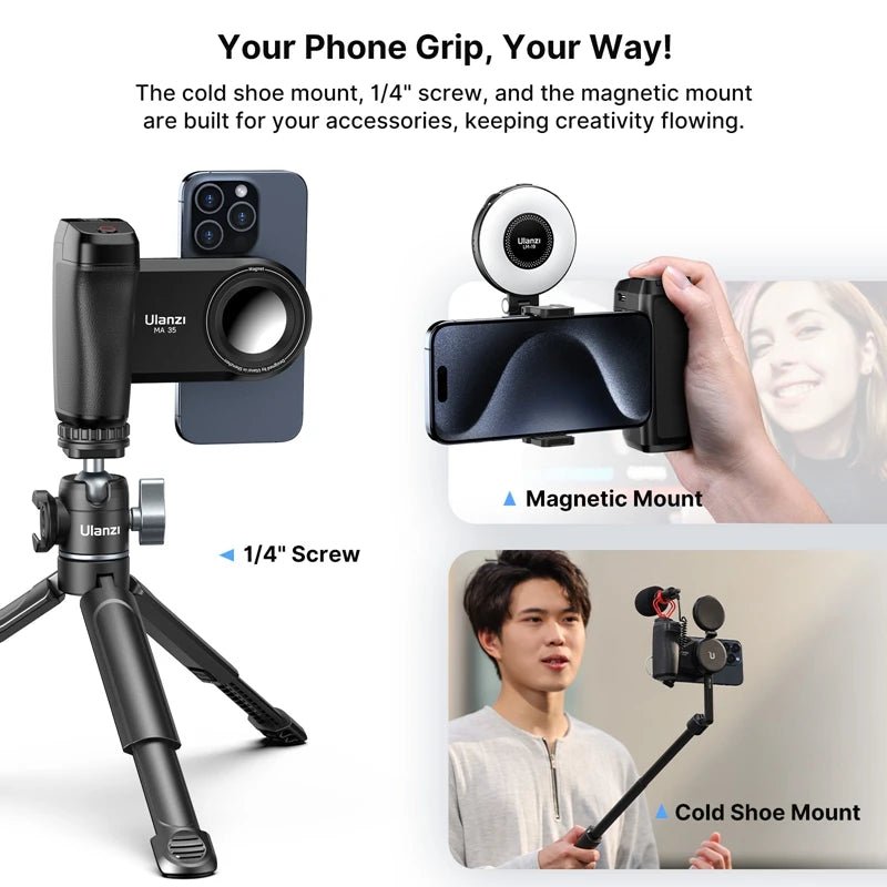 Ulanzi MA35 MagSafe Smartphone-Kamera-Auslösergriff, Bluetooth-Selfie-Griff als Kamera-Fotostabilisator, vertikaler horizontaler Aufnahme