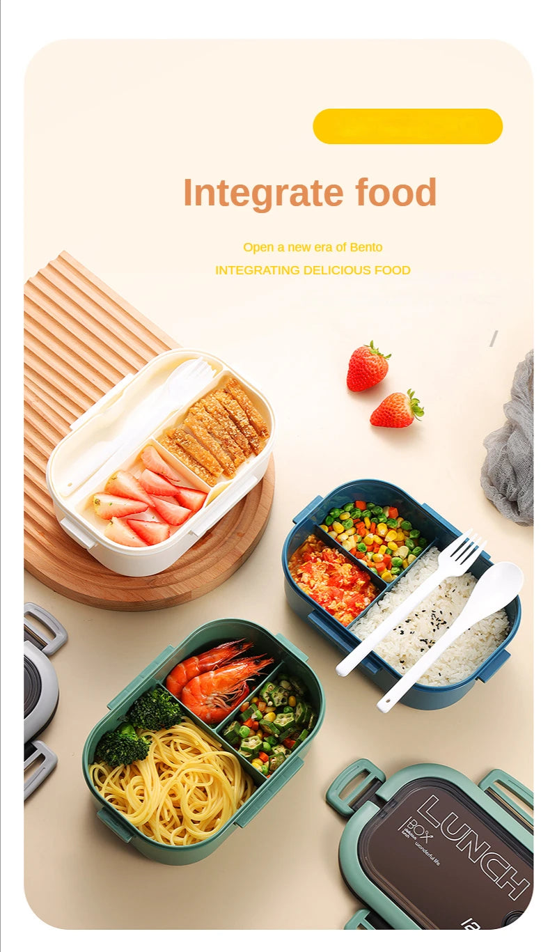 1200ml 2-lagige Bento-Brotdose mit Löffel gabel, tragbare auslaufsichere Büro camping für Kinder mit hoher Kapazität