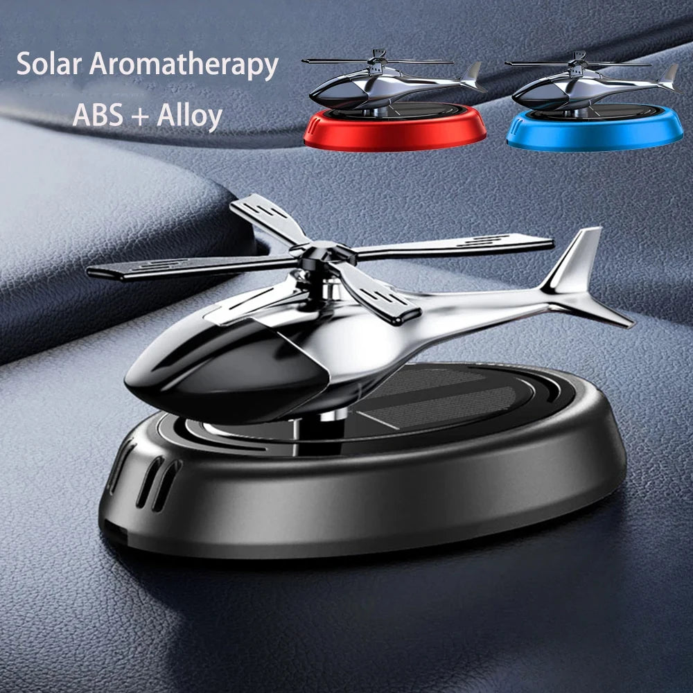 Solarbetriebener Rotationshubschrauber, Solar-Aromatherapie, Auto-Lufterfrischer, Legierung + ABS, Holzduft, Auto-Aroma-Diffusor
