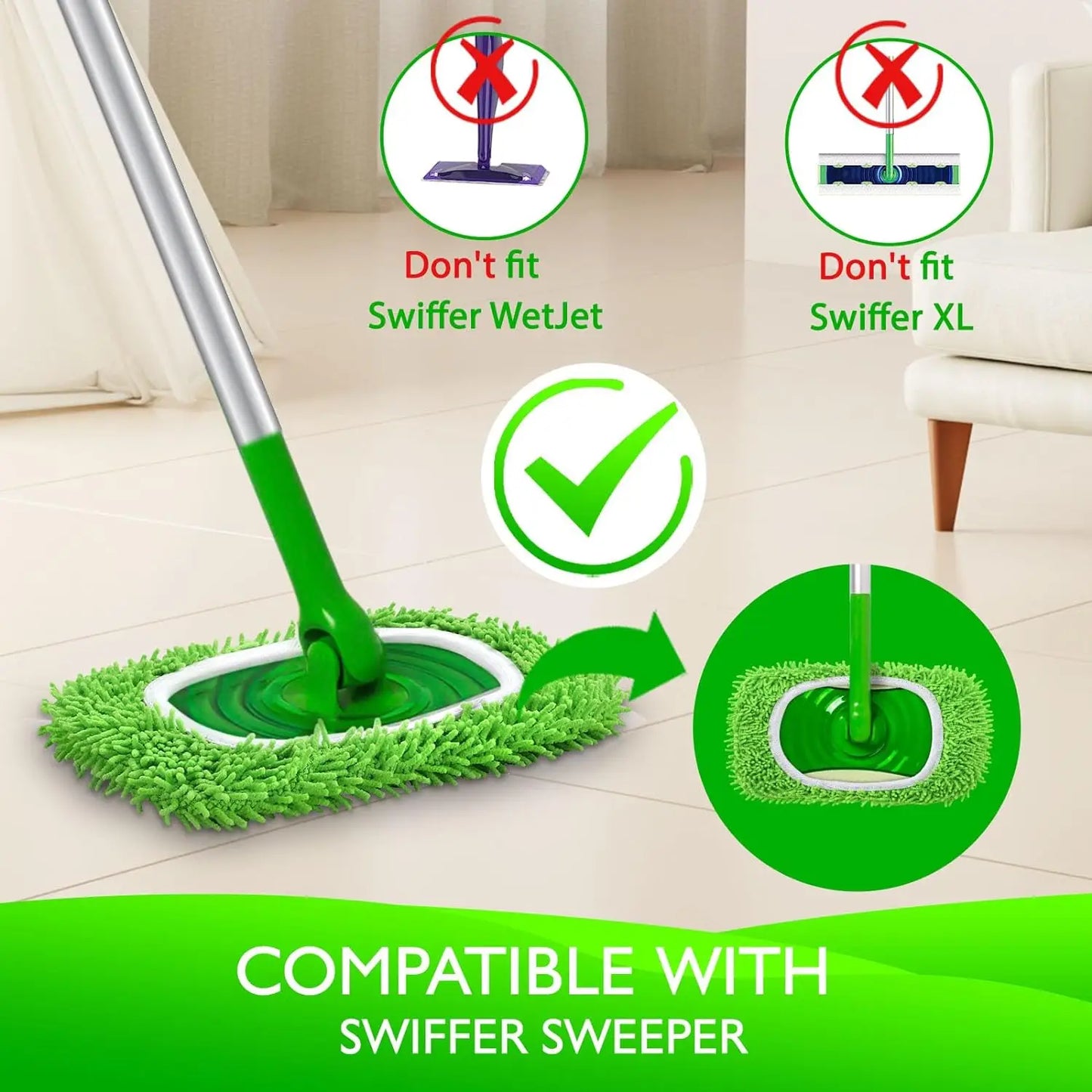 FUXL 2er-Pack wiederverwendbare trockene Kehrtücher, Mikrofaser-Nasswischpads, kompatibel mit Swiffer Sweeper Mop-Ersatz - FUXL-Shopify