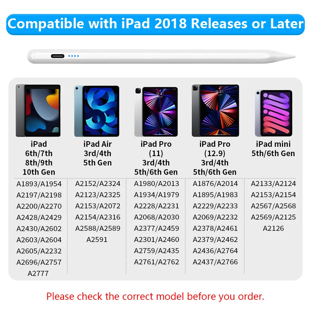 Stylus Pen für Apple Pencil (2022-2018) mit LED-Power-Anzeige & Palm Rejection – Präziser Touch-Stift für iPad Pro/Air/Mini