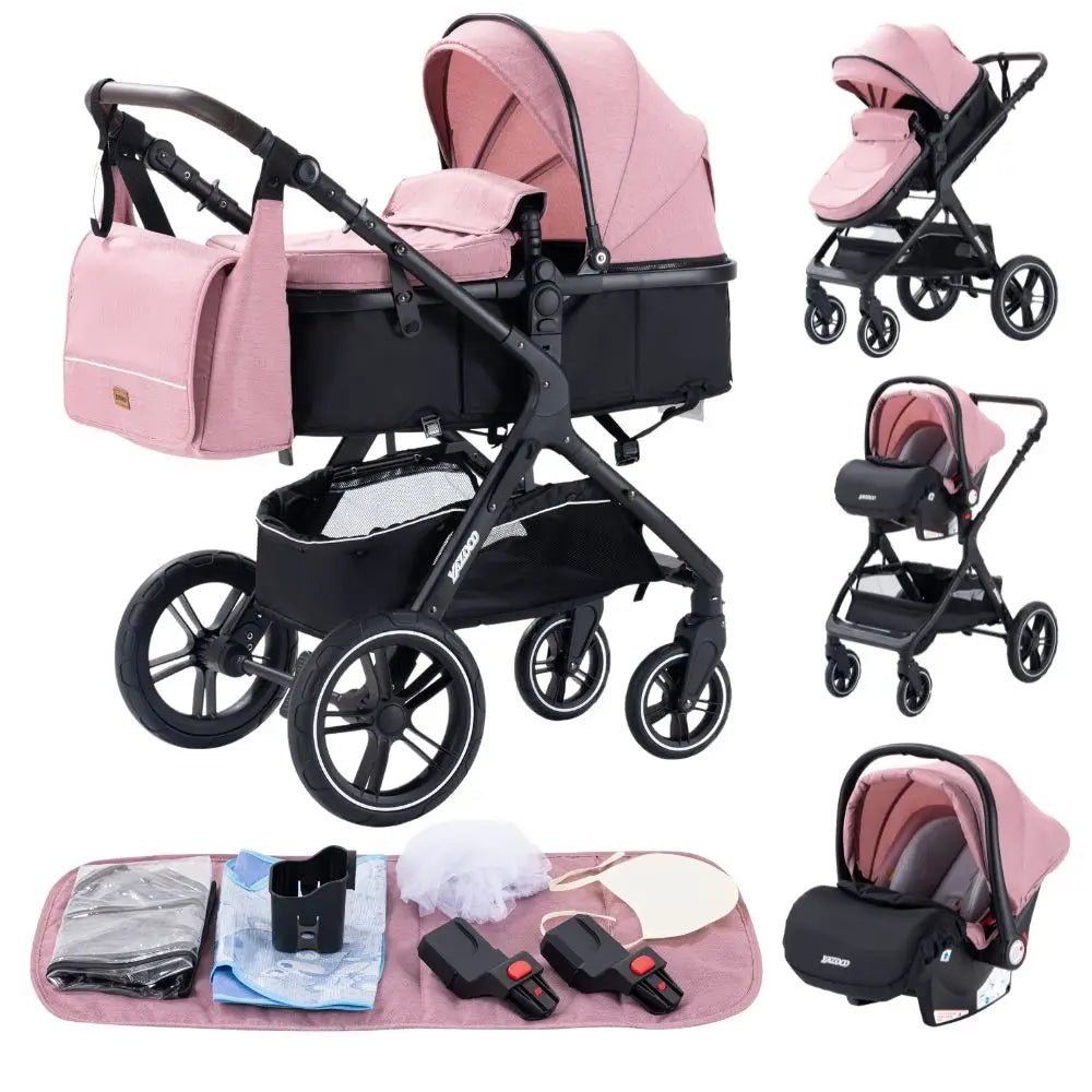 Poussette Luxueuse 3' und 1 Pour Nouveau-Ne,pade de Journey und Pliable, Cadre Aluminium, Landau, Capote Rabattable